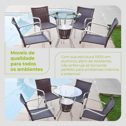 Imagem de Conjunto Mesa Bar Cadeiras Leves Aluminio Cores Varanda Luxo Centro Jogo Resistente Área Externa Piscina Modelo