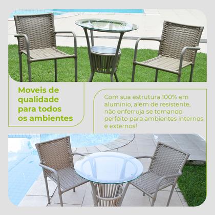 Imagem de Conjunto Mesa Bar Com Cadeiras Aluminio/Marrom/Camurça Leve Resistente Área Externa Piscina Casa Apartamento Modelo Pipa