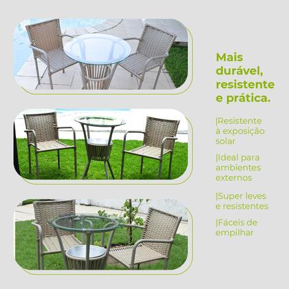 Imagem de Conjunto Mesa Bar Com Cadeiras Aluminio/Marrom/Camurça Leve Resistente Área Externa Piscina Casa Apartamento Modelo Pipa