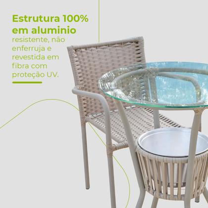 Imagem de Conjunto Mesa Bar Com Cadeiras Aluminio/Marrom/Camurça Leve Resistente Área Externa Piscina Casa Apartamento Modelo Pipa