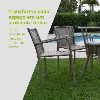 Imagem de Conjunto Mesa Bar Com Cadeiras Aluminio/Marrom/Camurça Leve Resistente Área Externa Piscina Casa Apartamento Modelo Pipa