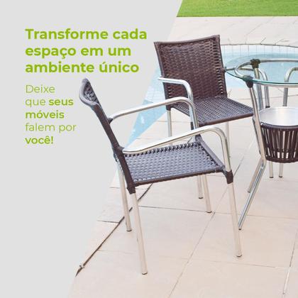 Imagem de Conjunto Mesa Bar Com Cadeiras Aluminio/Marrom/Camurça Leve Resistente Área Externa Piscina Casa Apartamento Modelo Pipa