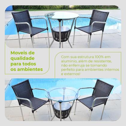 Imagem de Conjunto Mesa Bar Com Cadeiras Aluminio/Marrom/Camurça Leve Resistente Área Externa Piscina Casa Apartamento Modelo Pipa