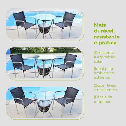 Imagem de Conjunto Mesa Bar Com Cadeiras Aluminio/Marrom/Camurça Leve Resistente Área Externa Piscina Casa Apartamento Modelo Pipa