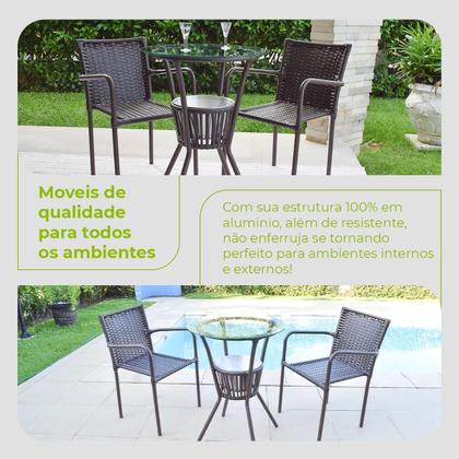 Imagem de Conjunto Mesa Bar Com Cadeiras Marrom Leve Resistente Área Externa Piscina Casa Apartamento