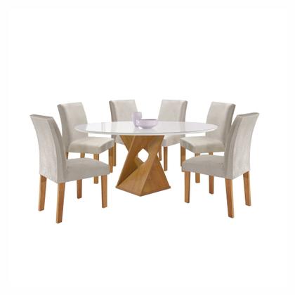 Imagem de Conjunto Mesa Barcelona 120cm com 6 Cadeiras Espanha Tampo Plus Redondo Vidro Yescasa