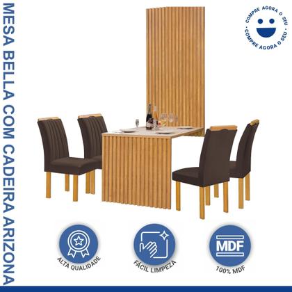 Imagem de Conjunto Mesa Bella Ripada 120cm com 4 Cadeiras Arizona Tampo Bella com Vidro