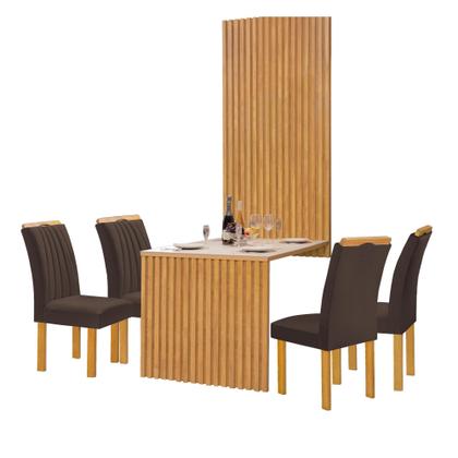 Imagem de Conjunto Mesa Bella Ripada 120cm com 4 Cadeiras Arizona Tampo Bella com Vidro