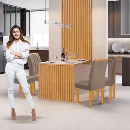 Imagem de Conjunto Mesa Bella Ripada 120cm com 4 Cadeiras Arizona Tampo Bella com Vidro