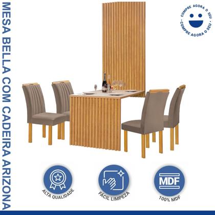 Imagem de Conjunto Mesa Bella Ripada 120cm com 4 Cadeiras Arizona Tampo Bella com Vidro