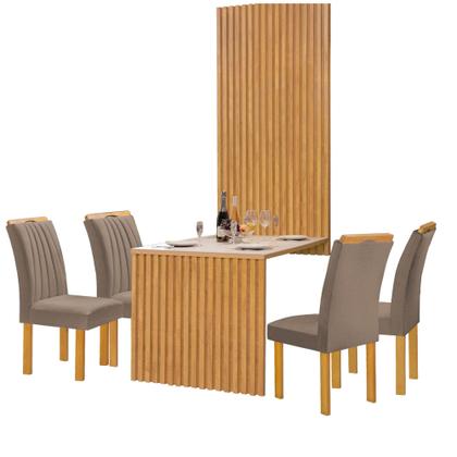 Imagem de Conjunto Mesa Bella Ripada 120cm com 4 Cadeiras Arizona Tampo Bella com Vidro