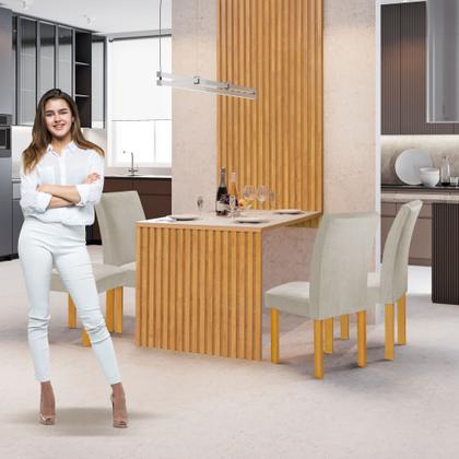 Imagem de Conjunto Mesa Bella Ripada 120cm com 4 Cadeiras Canela Tampo Bella com Vidro