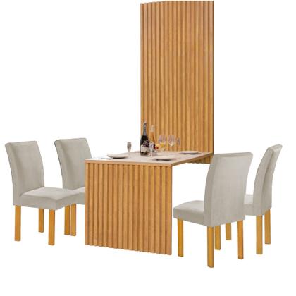 Imagem de Conjunto Mesa Bella Ripada 120cm com 4 Cadeiras Canela Tampo Bella com Vidro