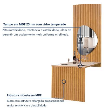 Imagem de Conjunto Mesa Bella Ripada 120cm com Painel Espelhado Tampo Bella com Vidro 4 Cadeiras Canela