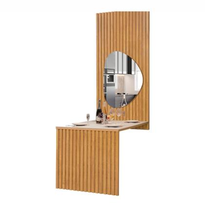 Imagem de Conjunto Mesa Bella Ripada 120cm com Painel Espelhado Tampo Bella com Vidro 4 Cadeiras Canela