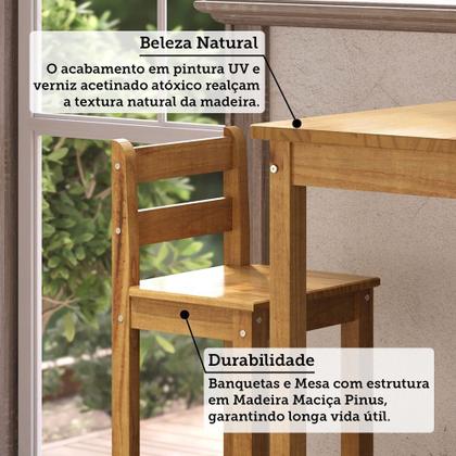 Imagem de Conjunto Mesa Bistrô 70cm Quadrada e 2 Banquetas Altas 100% Madeira Maciça Martin Espresso Móveis
