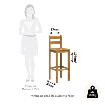 Imagem de Conjunto Mesa Bistrô 70cm Quadrada e 2 Banquetas Altas 100% Madeira Maciça Martin Espresso Móveis