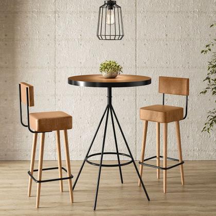 Imagem de Conjunto Mesa Bistrô com 2 Banquetas Lais material sintético Caramelo  Aço Preto - Sallar Home