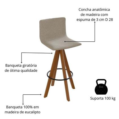 Imagem de Conjunto Mesa Bistrô com Tampo Redondo em Bp Marmore, Pés Madeira Maciça 2 Banquetas Giratórias Made Imbuia /Cinza Claro