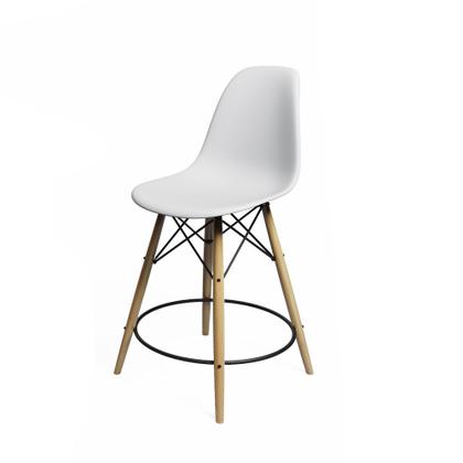 Imagem de Conjunto Mesa Bistrô Eames Eiffel Amêndoa com 3 Banquetas Brancas de Madeira