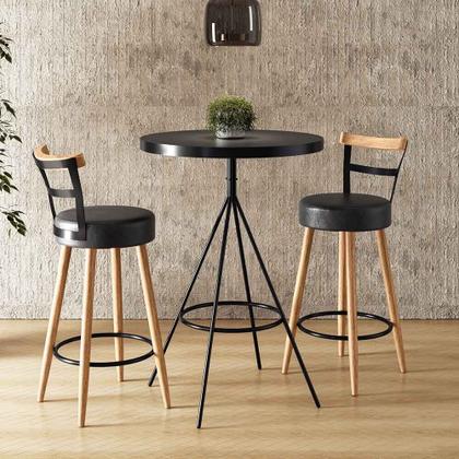 Imagem de Conjunto Mesa Bistrô Viena e 2 Banquetas Moscou material sintético Preto - Loja Sheep