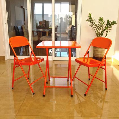 Imagem de Conjunto Mesa C/ 4 Cadeiras Dobráveis Bar Restaurante Aço