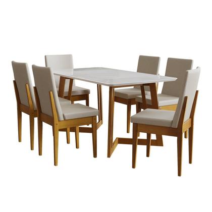 Imagem de Conjunto Mesa Califórnia com Vidro 6 Cadeiras Dakota Cerejeira Tecido A40 100% Madeira Maciça