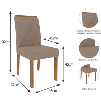 Imagem de Conjunto Mesa Cimol Sabrine 130x80cm com 4 Cadeiras em Madeira e Tecido Linho - Nature/Bege