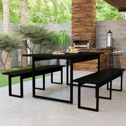Imagem de Conjunto Mesa Com 2 Bancos Base De Ferro Estilo Industrial Área Lazer