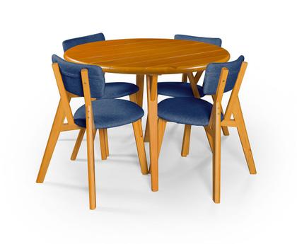 Imagem de Conjunto Mesa com 4 Cadeiras em Madeira e Linho