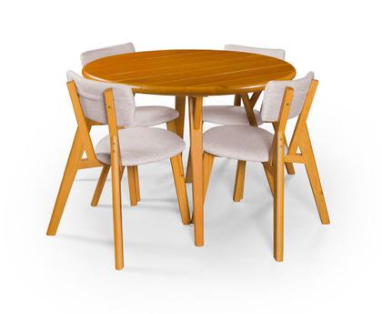 Imagem de Conjunto Mesa com 4 Cadeiras em Madeira e Linho