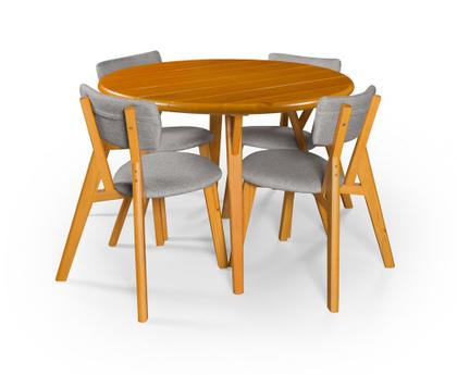 Imagem de Conjunto Mesa com 4 Cadeiras em Madeira e Linho