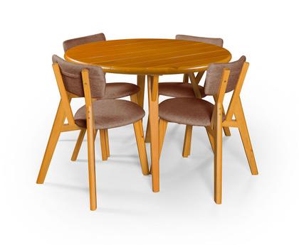 Imagem de Conjunto Mesa com 4 Cadeiras em Madeira e Linho