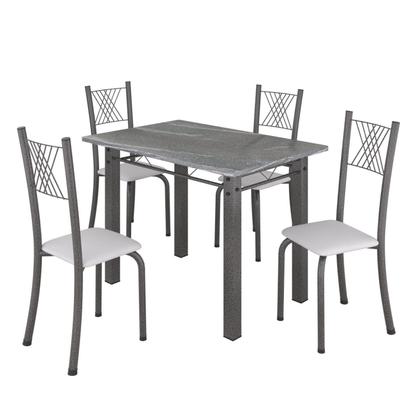 Imagem de Conjunto Mesa com 4 Cadeiras Tampo de Granito Topázio Sara Yescasa Prata/Branco Liso/Martelado