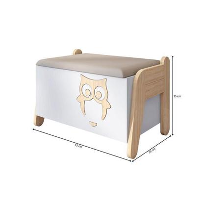 Imagem de Conjunto Mesa com Cadeira e Baú Infantil Corujinha Casatema Branco/Natural