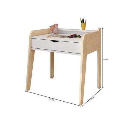 Imagem de Conjunto Mesa com Cadeira e Baú Infantil Corujinha Casatema Branco/Natural