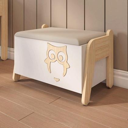 Imagem de Conjunto Mesa com Cadeira e Baú Infantil Corujinha Casatema Branco/Natural