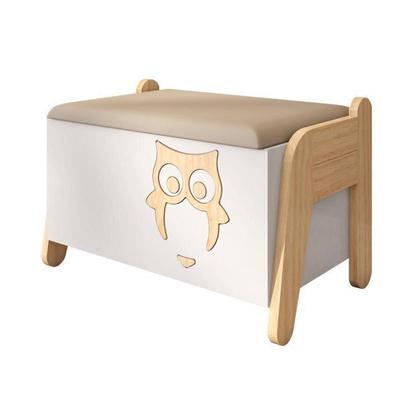 Imagem de Conjunto Mesa com Cadeira e Baú Infantil Corujinha Casatema Branco/Natural