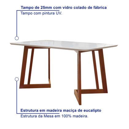Imagem de Conjunto Mesa Com Vidro Pés Madeira Maciça 6 Cadeiras Madeira Dakota Tecido A40