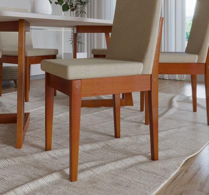 Imagem de Conjunto Mesa Com Vidro Pés Madeira Maciça 6 Cadeiras Madeira Dakota Tecido A40