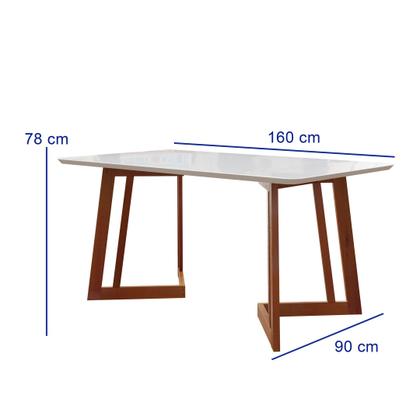 Imagem de Conjunto Mesa Com Vidro Pés Madeira Maciça 6 Cadeiras Madeira Dakota Tecido A40