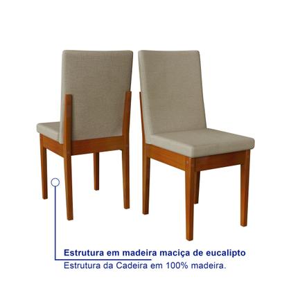 Imagem de Conjunto Mesa Com Vidro Pés Madeira Maciça 6 Cadeiras Madeira Dakota Tecido A40