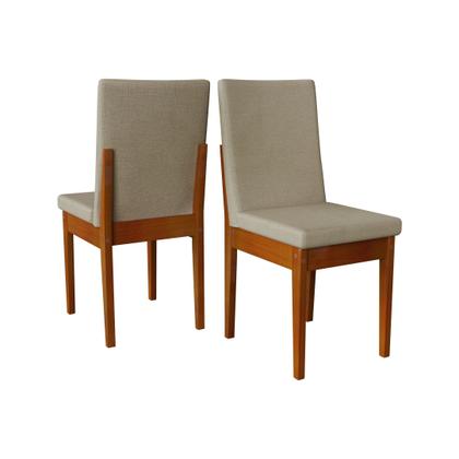 Imagem de Conjunto Mesa Com Vidro Pés Madeira Maciça 6 Cadeiras Madeira Dakota Tecido A40