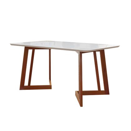 Imagem de Conjunto Mesa Com Vidro Pés Madeira Maciça 6 Cadeiras Madeira Dakota Tecido A40
