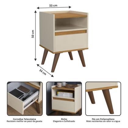 Imagem de Conjunto Mesa De Cab Com Gaveta  Cabeceira Estofada Box Para Cama Queen