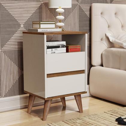 Imagem de Conjunto Mesa de cabeceira 2 gavetas retrô pés palitos -Lotus- CM