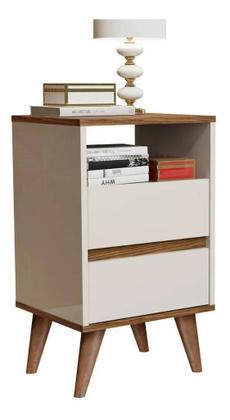 Imagem de Conjunto Mesa de cabeceira 2 gavetas retrô pés palitos -Lotus- CM