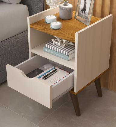 Imagem de Conjunto Mesa de Cabeceira Alice Quarto Casal e Cabeceira de Cama 1,40 cm off freijó/bege - GK MOVEIS