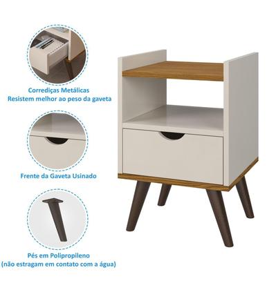 Imagem de Conjunto Mesa de Cabeceira Alice Quarto Casal e Cabeceira de Cama 1,40 cm off freijó/bege - GK MOVEIS