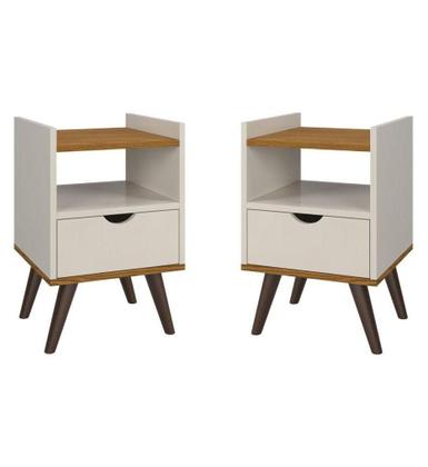 Imagem de Conjunto Mesa de Cabeceira Alice Quarto Casal e Cabeceira de Cama 1,40 cm off freijó/bege - GK MOVEIS
